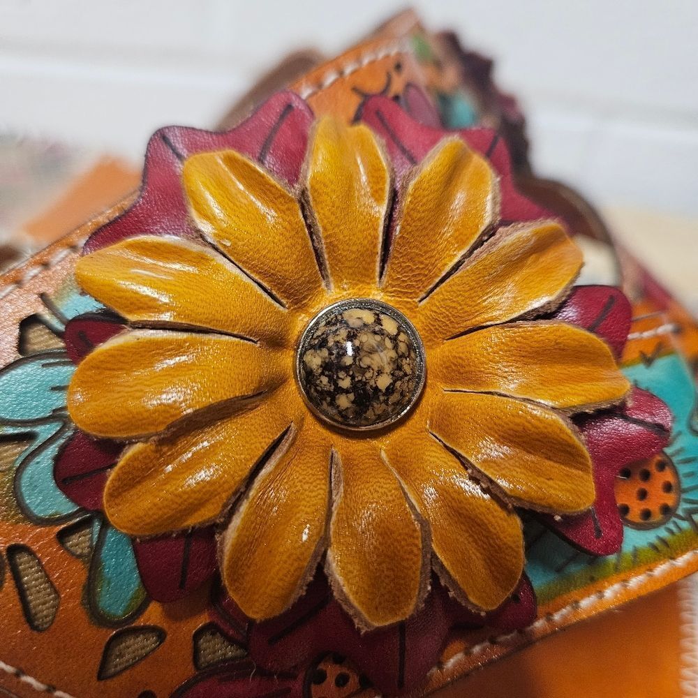 Spring Step L'Artiste Vardi women’s Leather Floral Sandals wedge comfort size 9 - Picture 4 of 12